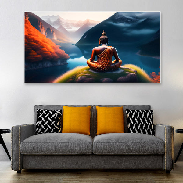 Buy Buddha On Lake Side Wall Painting Wall Art & Paintings from Vaaree