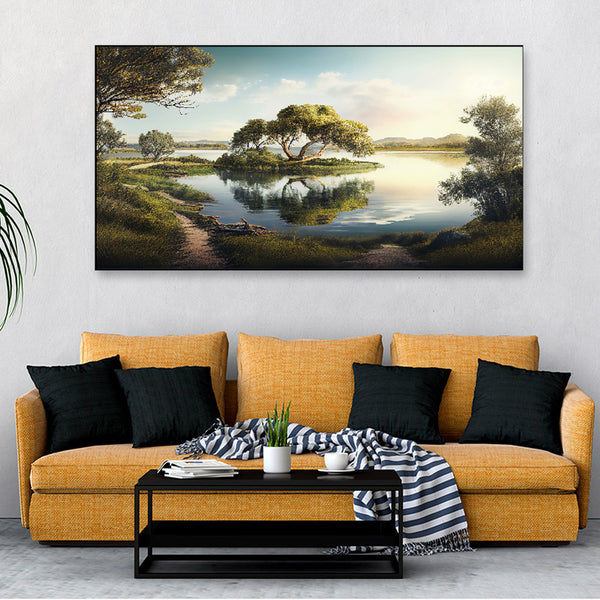 Buy Serene Mountain Lake Wall Painting Wall Art & Paintings from Vaaree