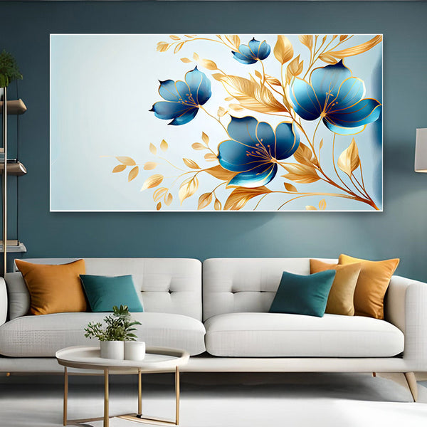 Buy Magna Blue Floral Wall Painting Wall Art & Paintings from Vaaree