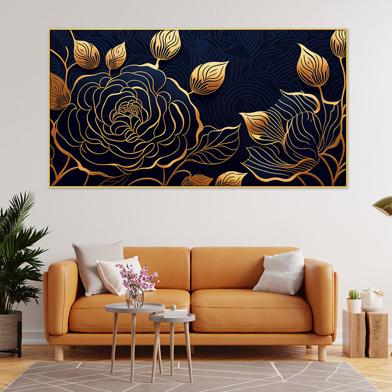 Buy Goldline Rose Floral Wall Painting Wall Art & Paintings from Vaaree