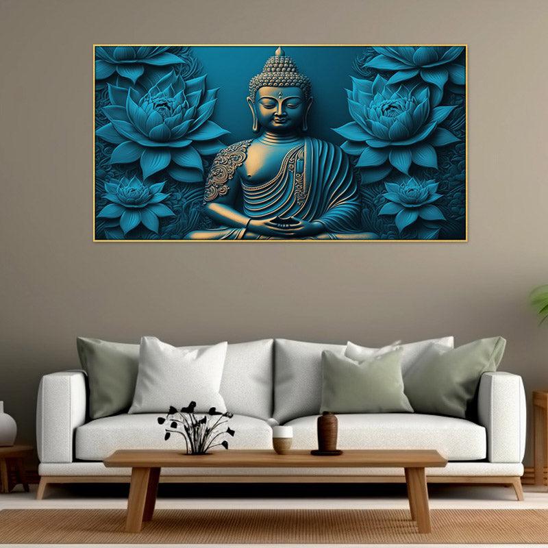 Buy Enlightened Buddha In Blue Wall Painting With Frame Wall Art & Paintings from Vaaree