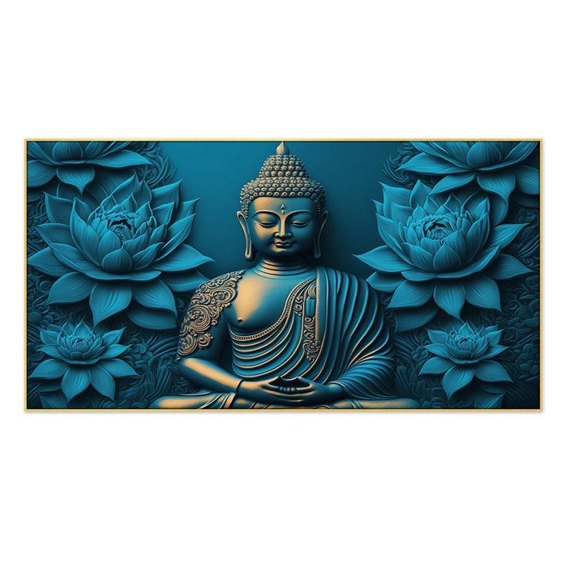 Buy Enlightened Buddha In Blue Wall Painting With Frame Wall Art & Paintings from Vaaree