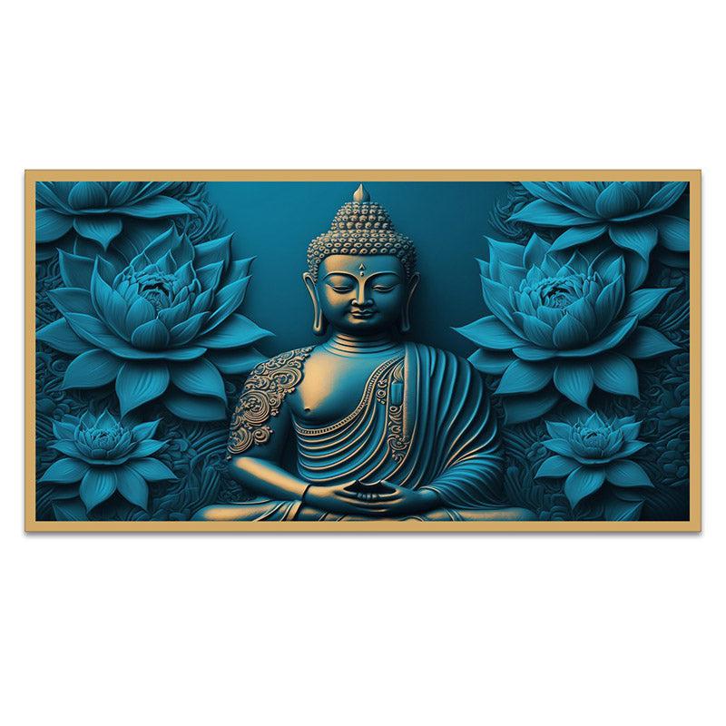 Buy Enlightened Buddha In Blue Wall Painting With Frame Wall Art & Paintings from Vaaree