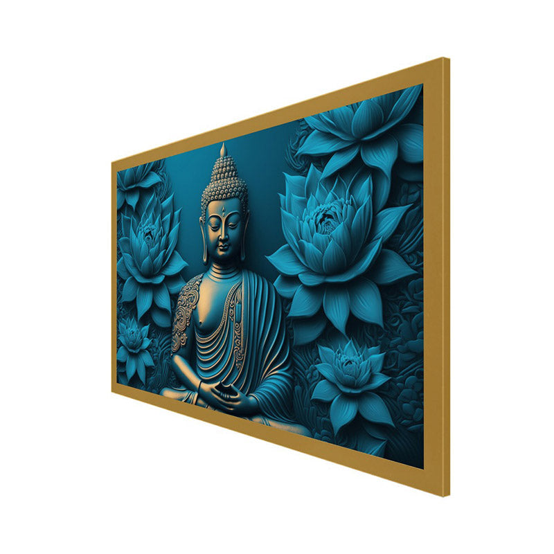 Buy Enlightened Buddha In Blue Wall Painting With Frame Wall Art & Paintings from Vaaree