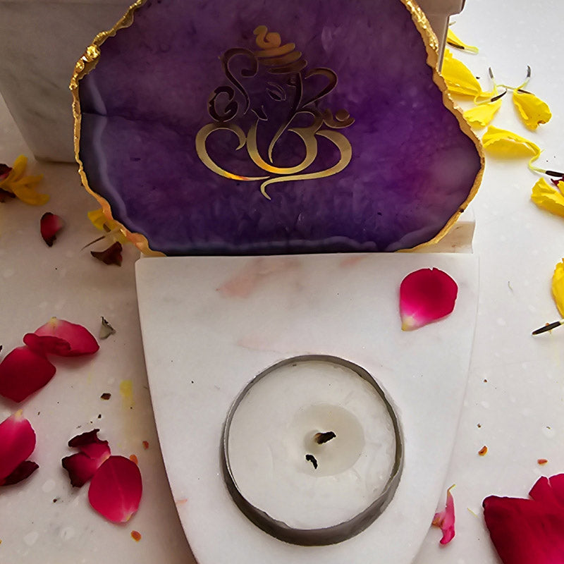 Buy Vinayaka Agate & Marble Tealight Candle Holder - Purple Gift Box from Vaaree