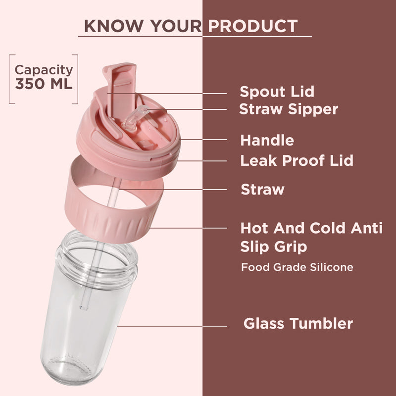 Buy Lazo Glass Sipper - Light Pink Sipper from Vaaree