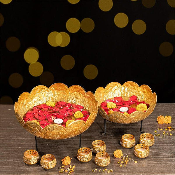 Festive Accents - Amera Urli With Tealight Candle Holder - Set Of Eight