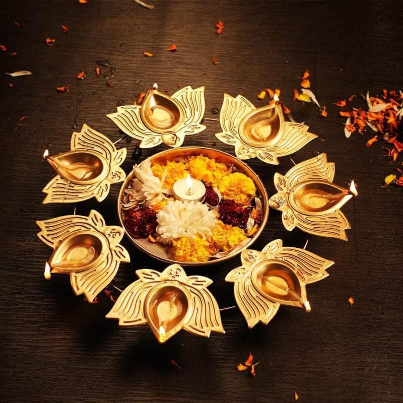 Festive Accents - Decorative Urli With Lotus Diya Holder