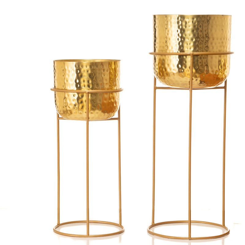 Buy Milara Allure Hammered Planter (Gold) - Set Of Two Pots & Planters from Vaaree