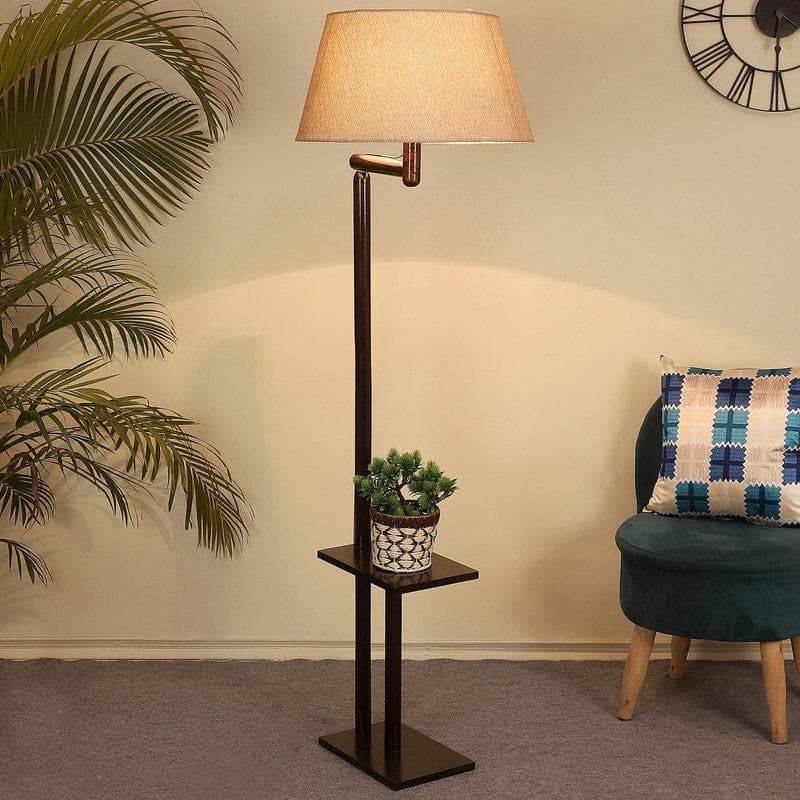 Buy Eartha Enya Floor Lamp With Shelf - Buff Floor Lamp from Vaaree