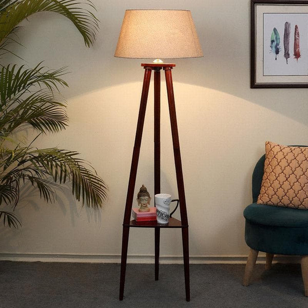Floor Lamp - Samphire Floor Lamp With Shelf - Beige