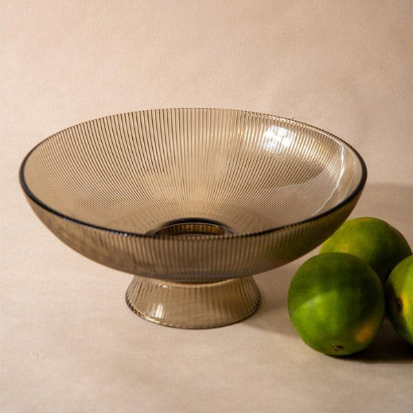 Fruit Basket - Ribbed Glass Bowl - Brown