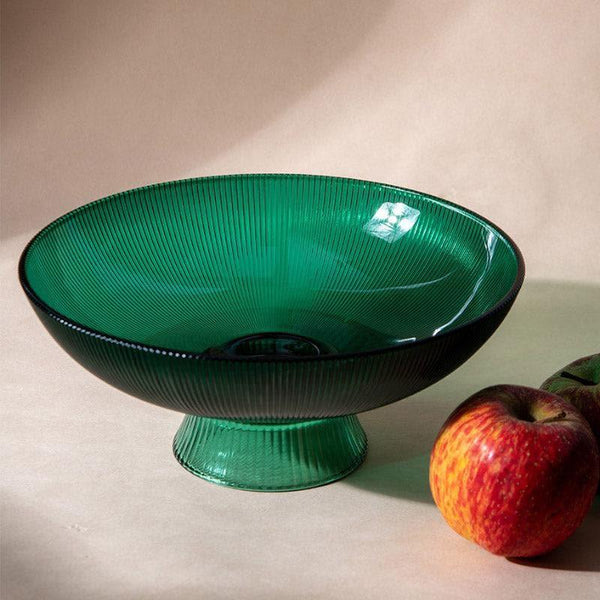 Fruit Basket - Ribbed Glass Bowl - Green