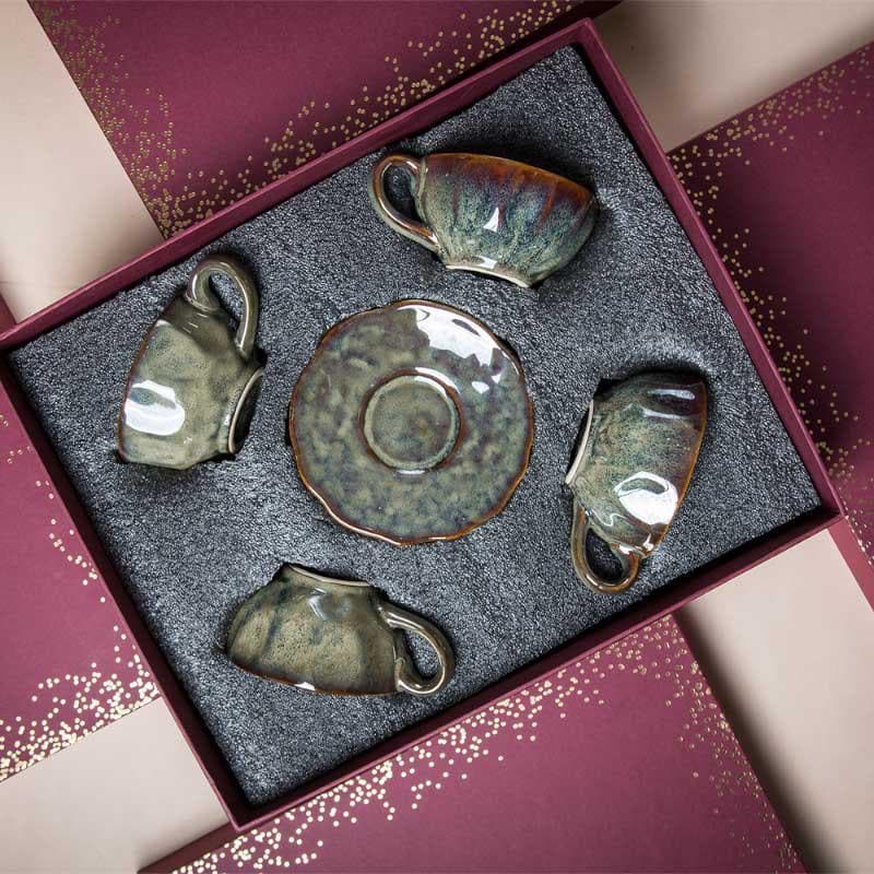 Buy Granite Grace Cup & Saucers Gift Box - Set Of Eight Gift Box from Vaaree