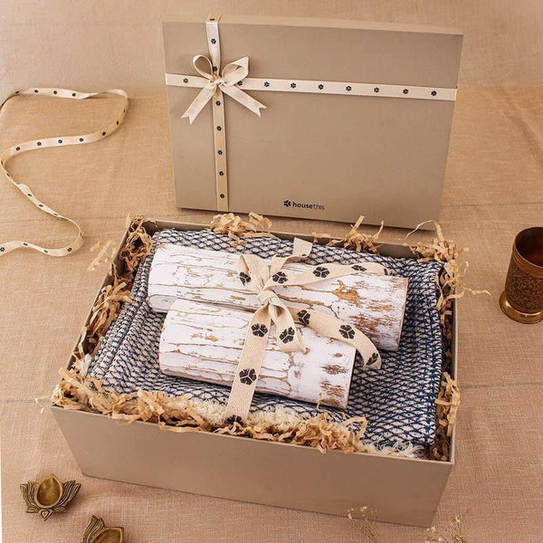 Gift Box - Saltoro Candle Stand & Runner Gift Box - Off White
