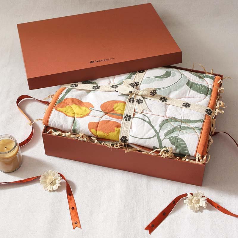 Buy Mango Season Table Runner Gift Box (Rust) - Set Of Two Gift Box from Vaaree