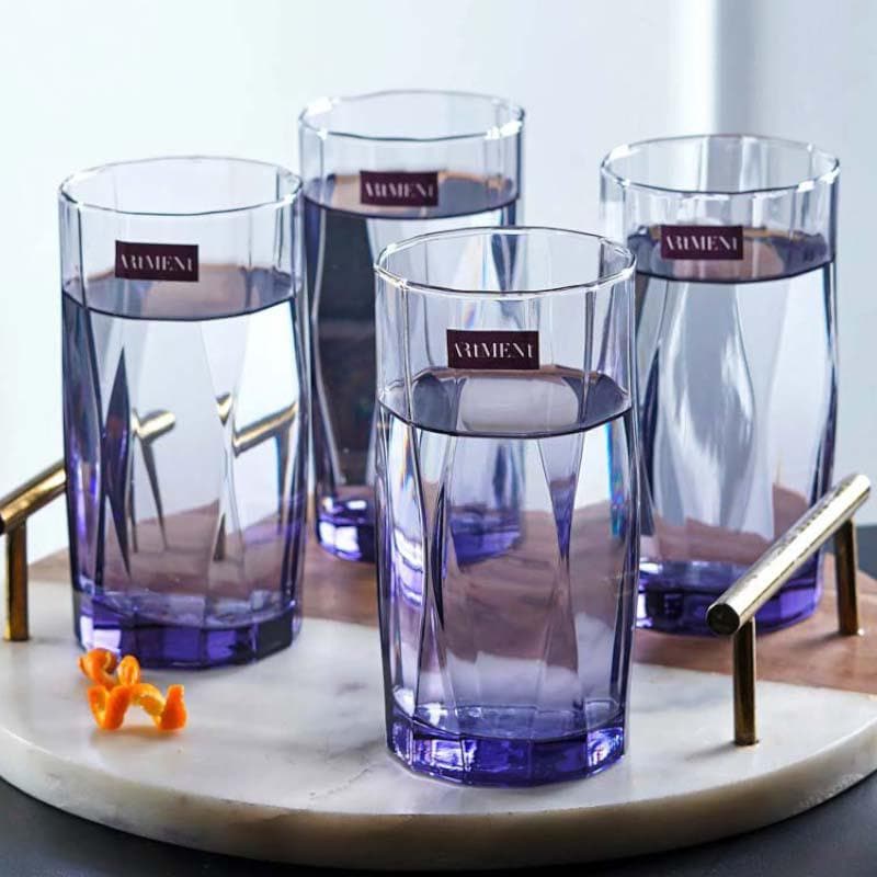 Buy Asscher Tall Glass (400 ml ) - Set Of Four Drinking & Juice Glasses from Vaaree