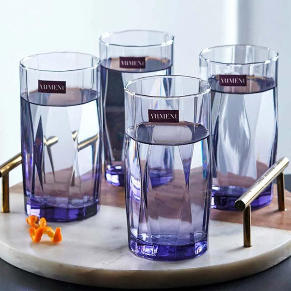 Drinking & Juice Glasses - Asscher Tall Glass (400 ml ) - Set Of Four