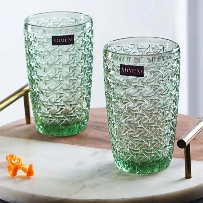 Drinking & Juice Glasses - Elixir Tall Glass (Green) (390 ml ) - Set Of Four