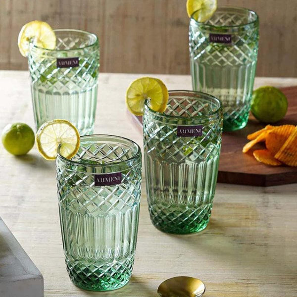 Drinking & Juice Glasses - Eunoia Tall Glass (Green) (390 ml ) - Set Of Four