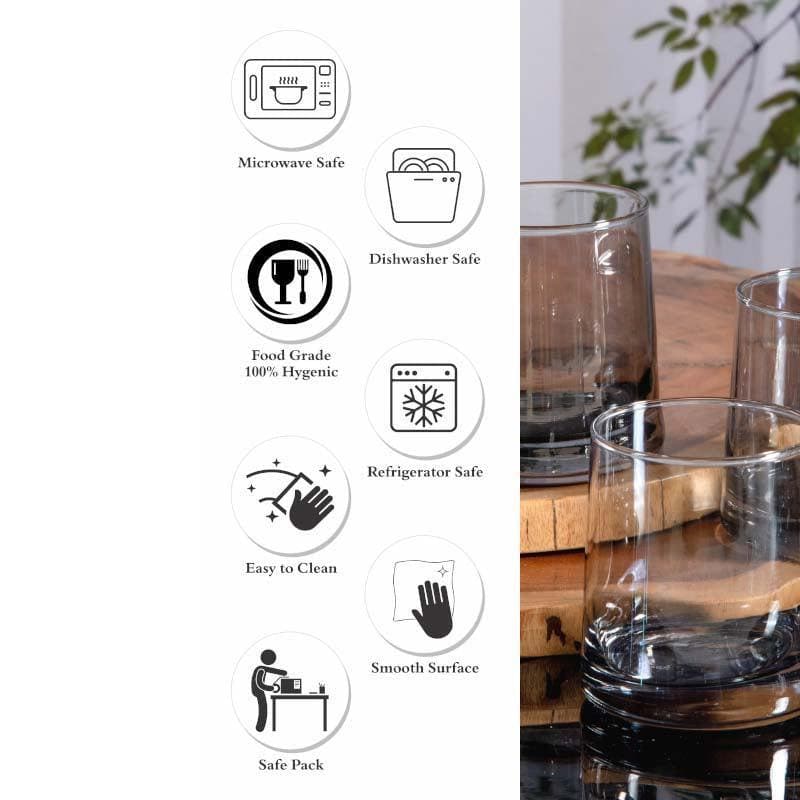 Drinking & Juice Glasses - Fizzor Grey Glass Tumbler (260 ML) - Set Of Six