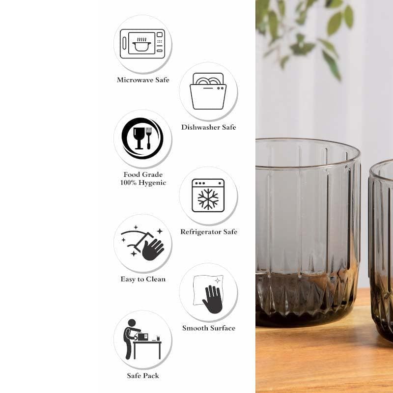 Buy Friscot Black Glass Tumbler (265 ML) - Set Of Six Drinking & Juice Glasses from Vaaree