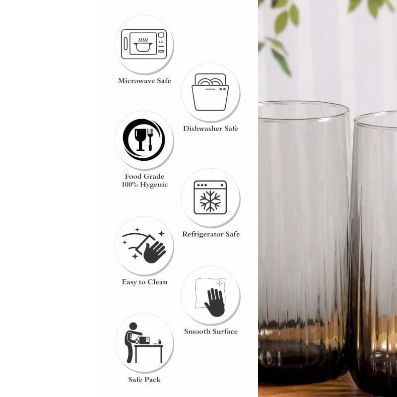 Buy Friscot Tall Black Glass Tumbler (360 ML) - Set Of Six Drinking & Juice Glasses from Vaaree