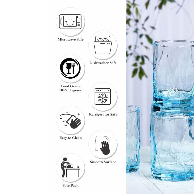 Buy Kenzie Blue Glass Tumbler (300 ML) - Set Of Six Drinking & Juice Glasses from Vaaree