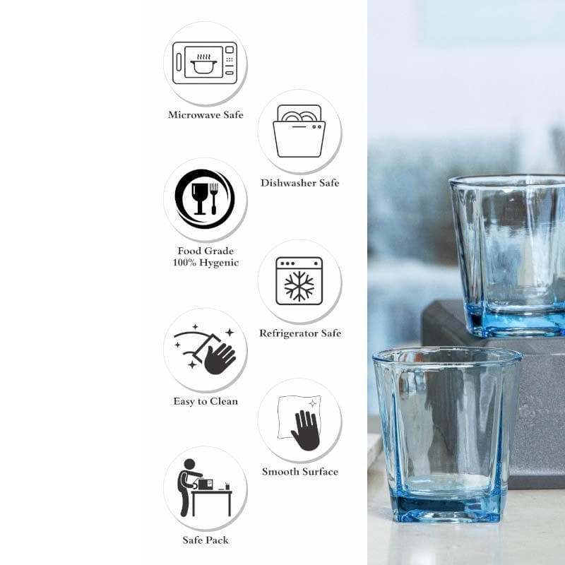 Buy Sleek Cut Blue Glass Tumbler (170 ML) - Set Of Six Drinking & Juice Glasses from Vaaree