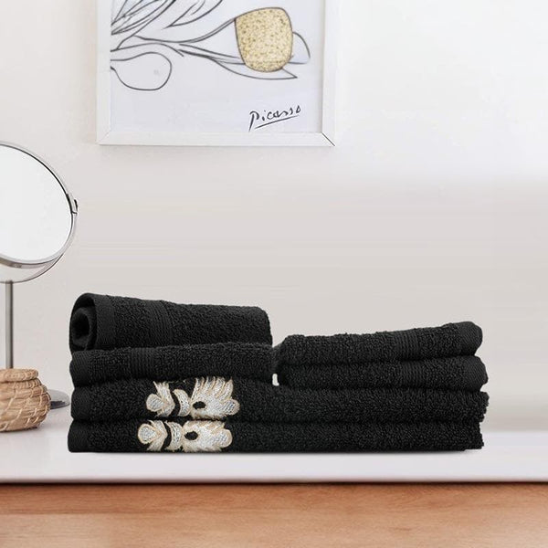 Buy Charmchic Towel (Black) - Six Piece Set Hand & Face Towels from Vaaree