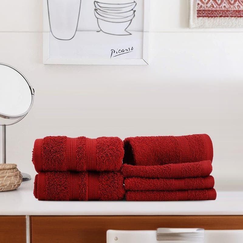 Buy Cute Cuddly Towel (Maroon) - Six Piece Set Hand & Face Towels from Vaaree