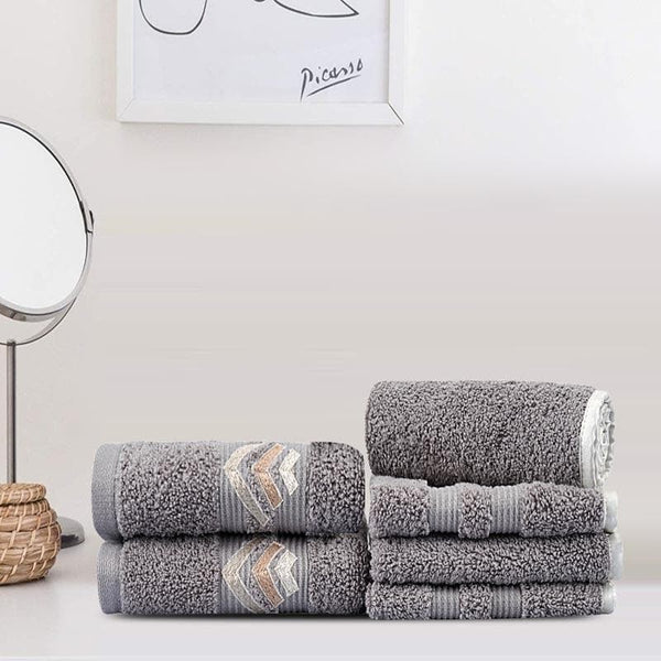 Buy Diamondy Towel (Grey) - Six Piece Set Hand & Face Towels from Vaaree