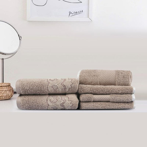 Buy Diamondy Towel (Taupe) - Six Piece Set Hand & Face Towels from Vaaree