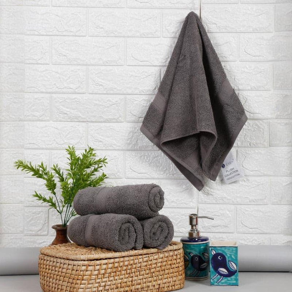Buy Hand & Face Towels - Elvie Hand Towel (Charcoal) - Set Of Four at Vaaree online