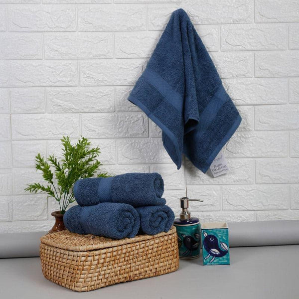 Buy Hand & Face Towels - Elvie Hand Towel (Navy Blue) - Set Of Four at Vaaree online