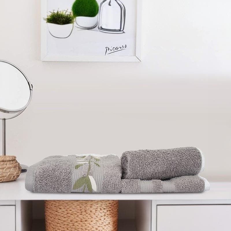 Buy Lee Leafy Hand & Face Towel (Slate) - Three Piece Set Hand & Face Towels from Vaaree