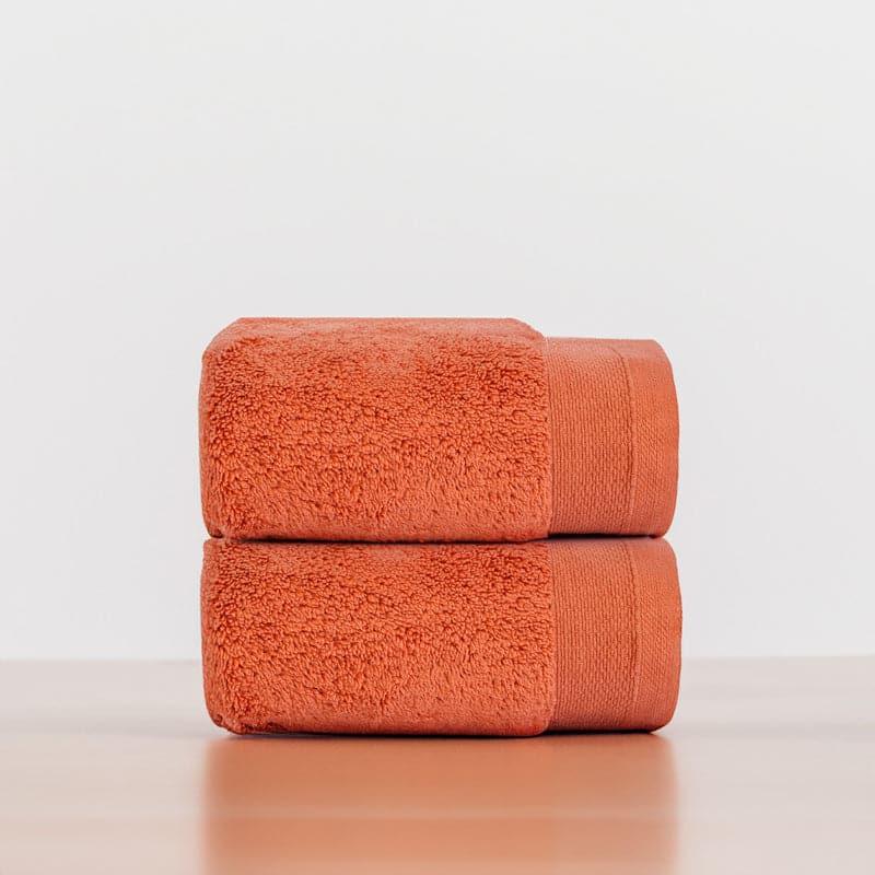 Buy Micro Cotton Soft Serenity Solid Hand Towel (Orange) - Set Of Two Hand & Face Towels from Vaaree