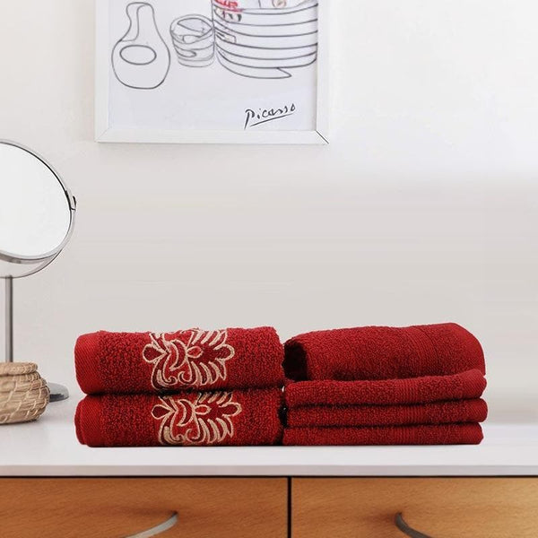 Buy Soakezy Hand & Face Towel (Red) - Six Piece Set Hand & Face Towels from Vaaree