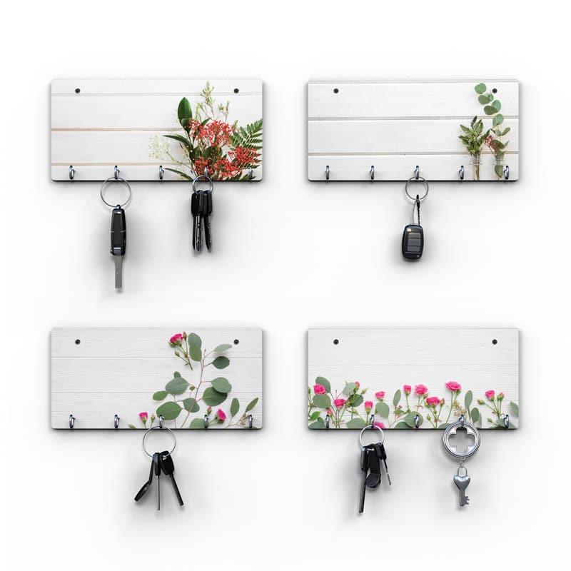 Hooks & Key Holders - Flowery Paradise Key Holder - Set Of Four