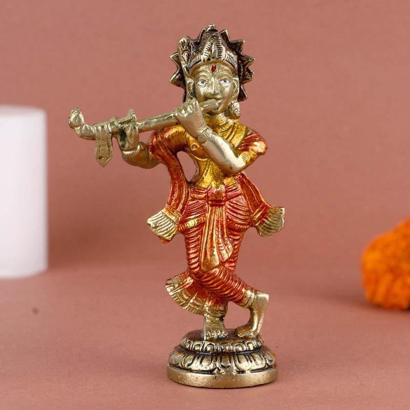 Idols & Sets - Colourful Krishna Brass Idol With Flute