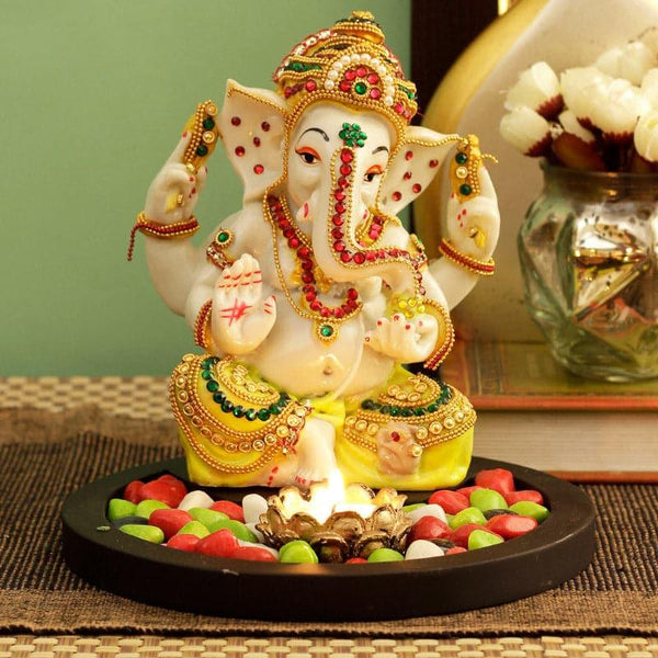 Buy Idols & Sets - Ganesha Idol With Tealight Candle Holder at Vaaree online