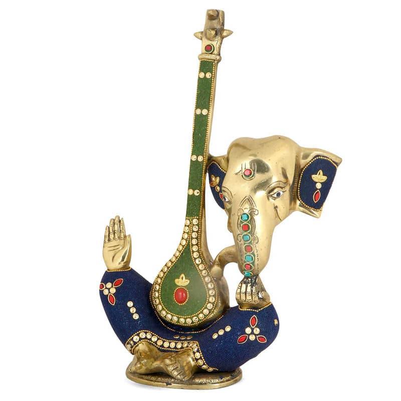 Buy Ganesha With Veena Brass Idol Idols & Sets from Vaaree