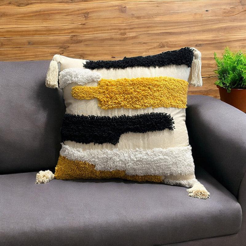 Buy Bee Stripe Tufted Cushion Cover - Set Of Five Cushion Cover Sets from Vaaree