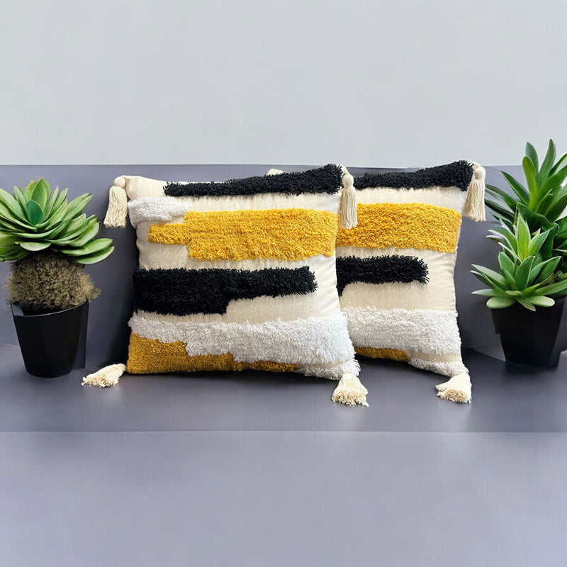 Buy Bee Stripe Tufted Cushion Cover - Set Of Two Cushion Cover Sets from Vaaree