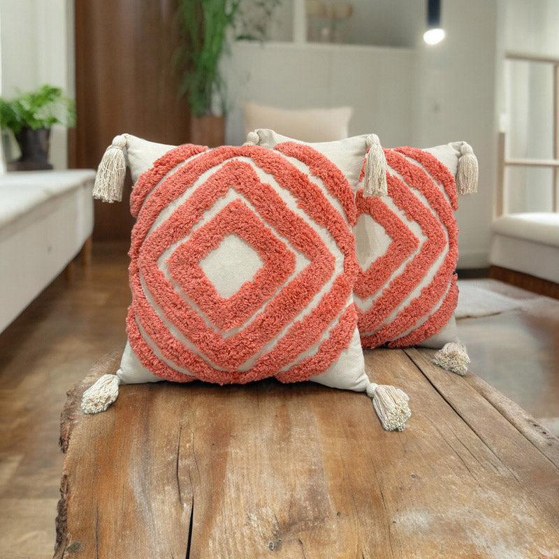 Buy Kester Tufted Cushion Cover (Peach) - Set Of Two Cushion Cover Sets from Vaaree