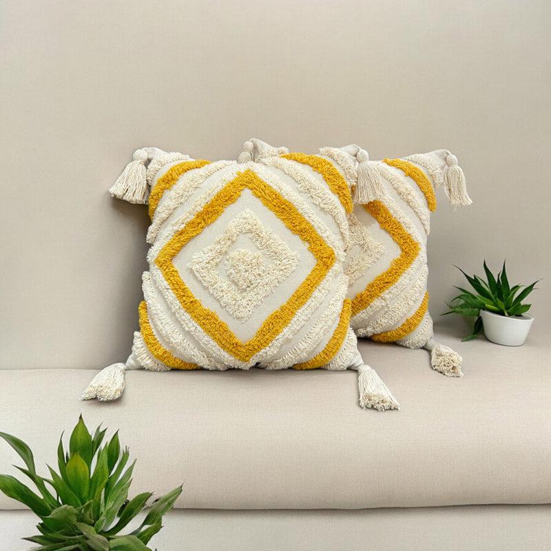 Buy Kasper Chroma Tufted Cushion Cover (Yellow) - Set Of Two Cushion Cover Sets from Vaaree