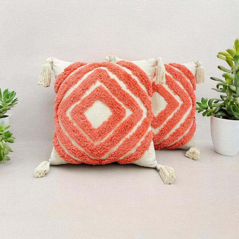 Buy Kester Tufted Cushion Cover (Peach) - Set Of Two Cushion Cover Sets from Vaaree