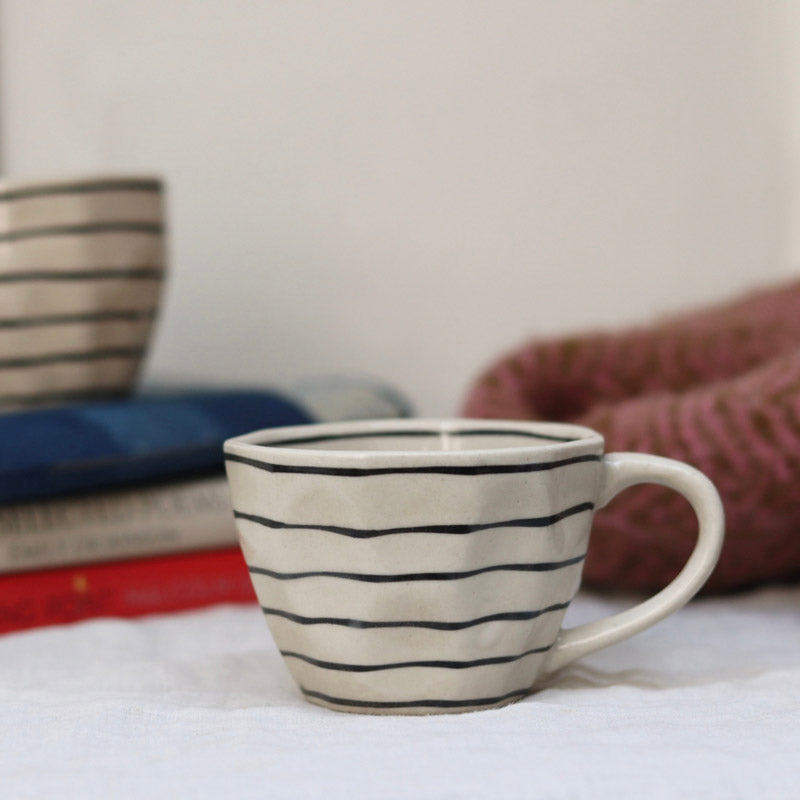 Buy Jury Stripe Ceramic Cup (220 ML) - Set of Two Mug & Tea Cup from Vaaree