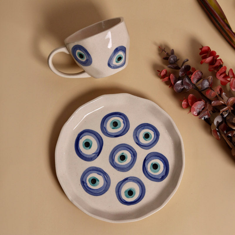 Buy Evil Eye Muse Cup & Snack Plate - Two Piece Set Tea Cup & Saucer from Vaaree