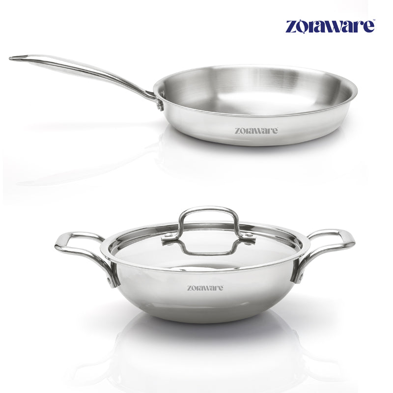 Buy Zoraware Kadhai 2200 ML With Frying Pan & Lid (22CM) - Three Piece Set Cookware Sets from Vaaree